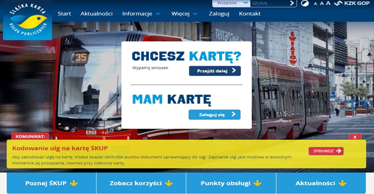 Portal of Silesian Card for Public Services